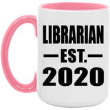 Librarian Established EST. 2020 - 15oz Accent Mug Pink