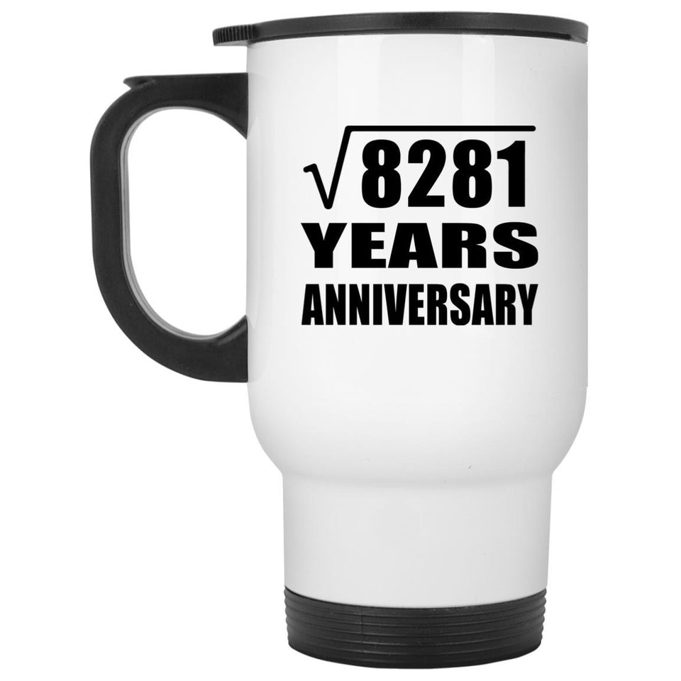 91st Anniversary Square Root of 8281 Years Anniversary - White Travel Mug