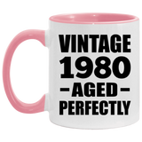 44th Birthday Vintage 1980 Aged Perfectly - 11oz Accent Mug Pink