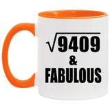 97th Birthday Square Root of 9409 & Fabulous - 11oz Accent Mug Orange