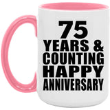 Happy 75th Anniversary 75 Years & Counting - 15oz Accent Mug Pink