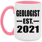 Geologist Established EST. 2021 - 15oz Accent Mug Pink