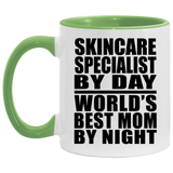 Skincare Specialist By Day World's Best Mom By Night - 11oz Accent Mug Green