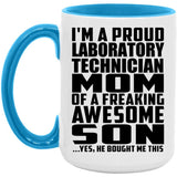 Proud Laboratory Technician Mom Of Awesome Son - 15oz Accent Mug Blue
