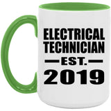 Electrical Technician Established EST. 2019 - 15oz Accent Mug Green