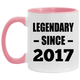 7th Birthday Legendary Since 2017 - 11oz Accent Mug Pink