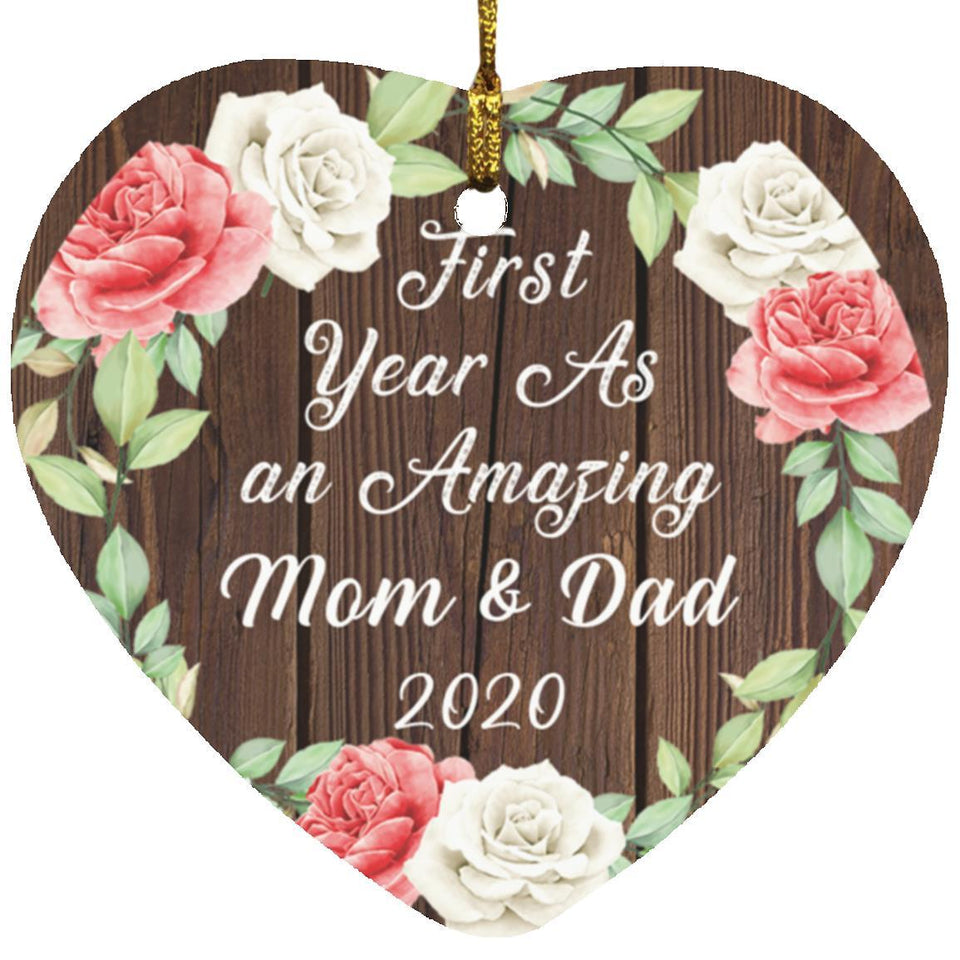 First Year As An Amazing Mom & Dad 2020 - Heart Ornament A