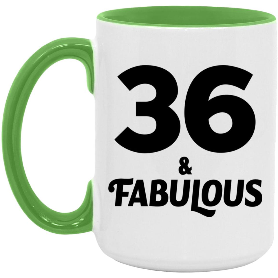 36th Birthday 36 & Fabulous - 15oz Accent Mug Green