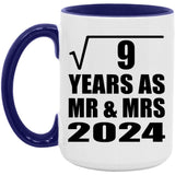3rd Anniversary Square Root of 9 Years As Mr & Mrs 2024 - 15oz Accent Mug Purple