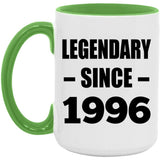 28th Birthday Legendary Since 1996 - 15oz Accent Mug Green