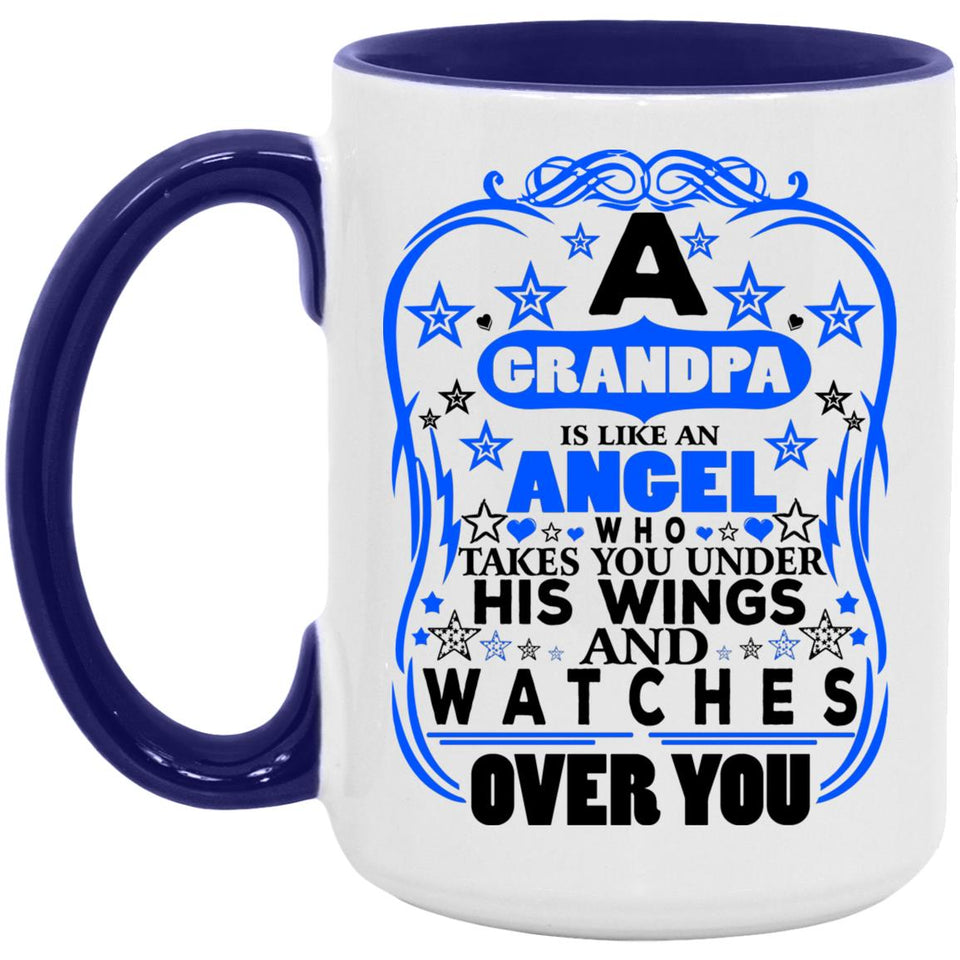 Grandpa Is An Angel Takes You Under His Wings - 15oz Accent Mug Purple