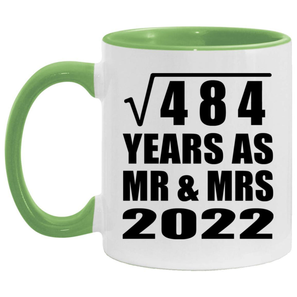 22nd Anniversary Square Root of 484 Years As Mr & Mrs 2022 - 11oz Accent Mug Green