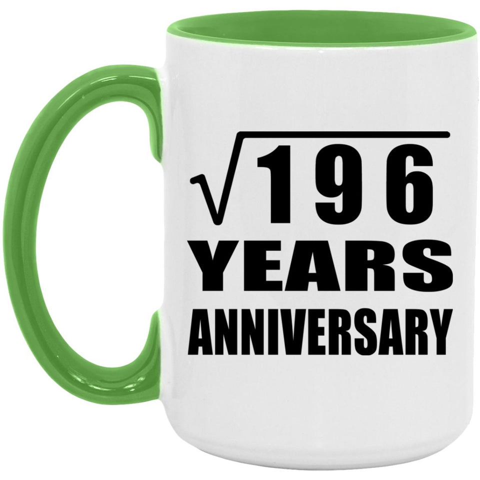 14th Anniversary Square Root of 196 Years Anniversary - 15oz Accent Mug Green