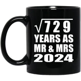 27th Anniversary Square Root of 729 Years As Mr & Mrs 2024 - 11oz Coffee Mug Black