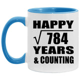 Happy 28th Anniversary Square Root of 784 Years & Counting - 11oz Accent Mug Blue