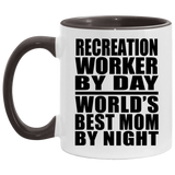 Recreation Worker By Day World's Best Mom By Night - 11oz Accent Mug Black