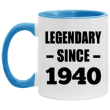 84th Birthday Legendary Since 1940 - 11oz Accent Mug Blue