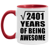 49th Birthday Square Root of 2401 Years of Being Awesome - 11oz Accent Mug Red