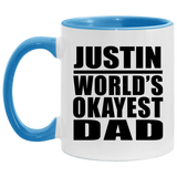 Justin World's Okayest Dad - 11oz Accent Mug Blue