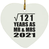 11th Anniversary Square Root of 121 Years As Mr & Mrs 2021 - Heart Ornament