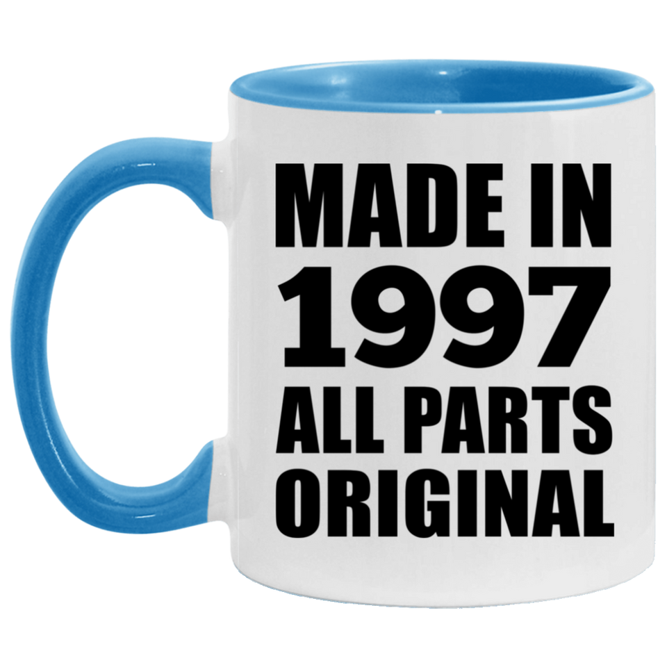 27th Birthday Made in 1997 All Parts Original - 11oz Accent Mug Blue