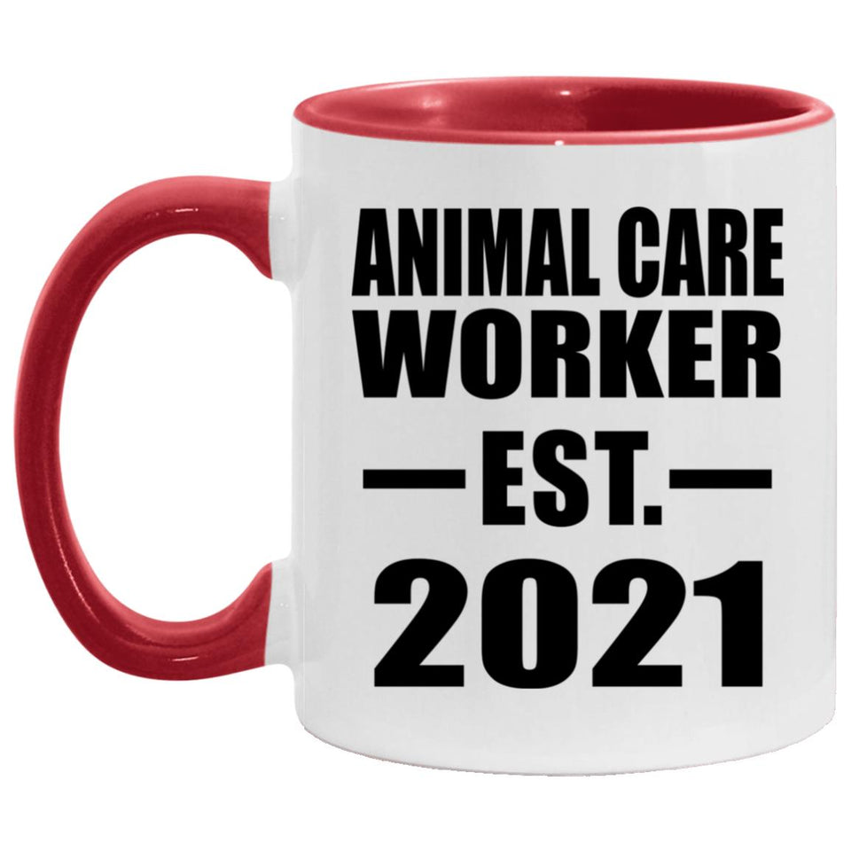 Animal Care Worker Established EST. 2021 - 11oz Accent Mug Red