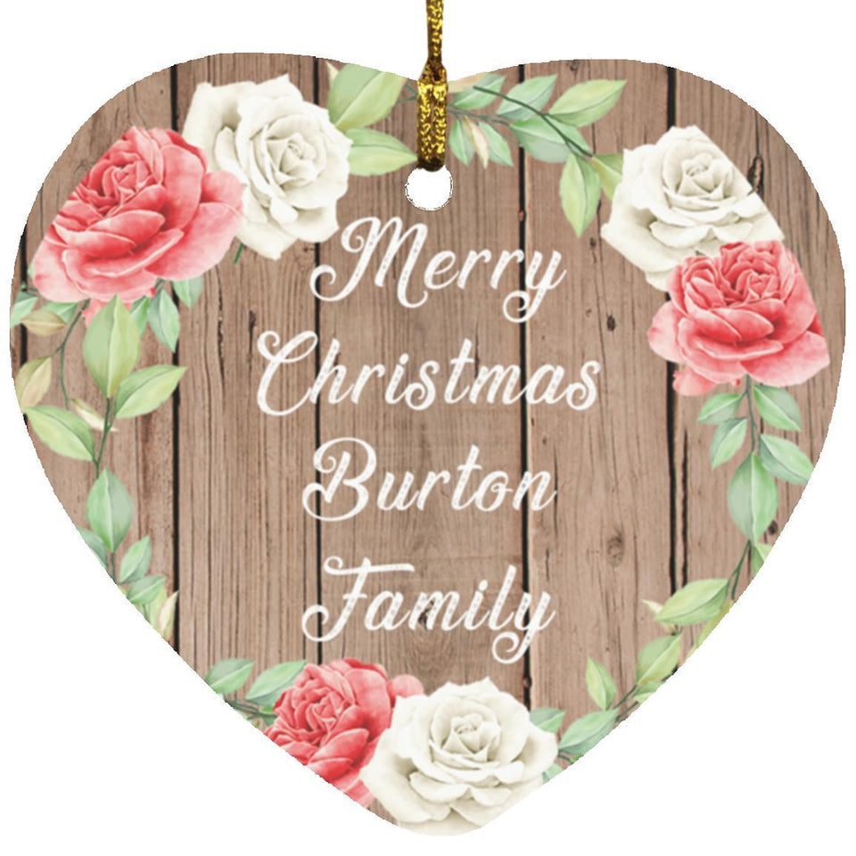 Merry Christmas Burton Family - Heart Ornament B