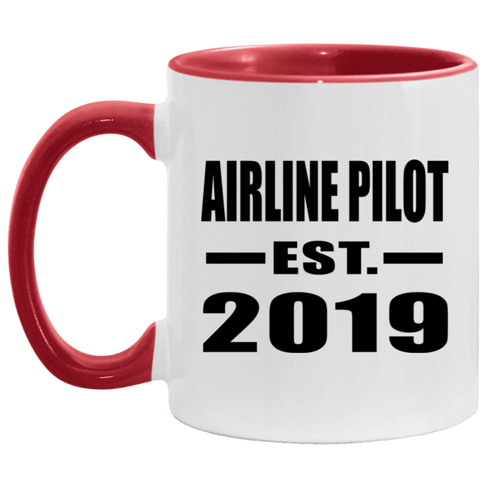 Airline Pilot Established EST. 2019 - 11oz Accent Mug Red