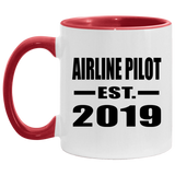 Airline Pilot Established EST. 2019 - 11oz Accent Mug Red