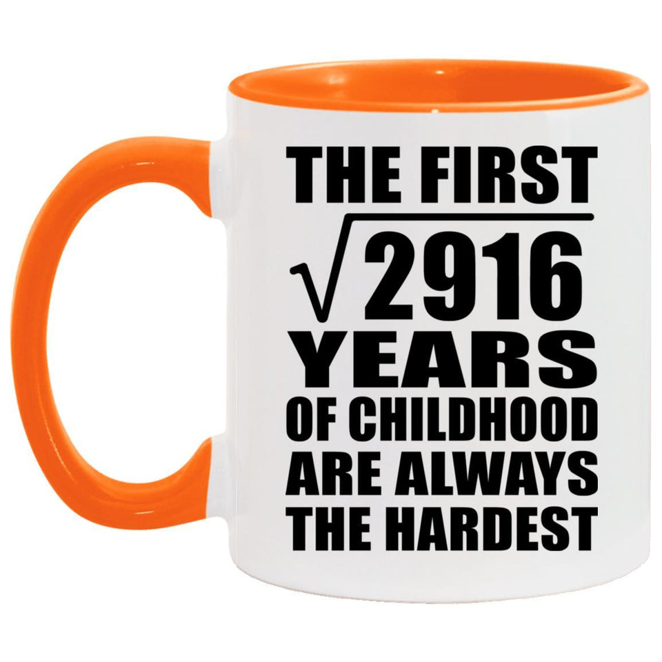 54th Birthday Square Root of 2916 Years of Childhood - 11oz Accent Mug Orange