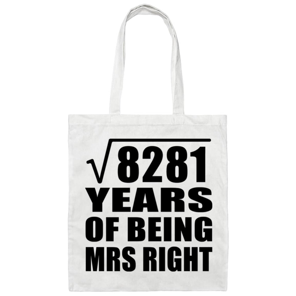 91st Anniversary Square Root of 8281 Years of Being Mrs Right - Tote Bag White