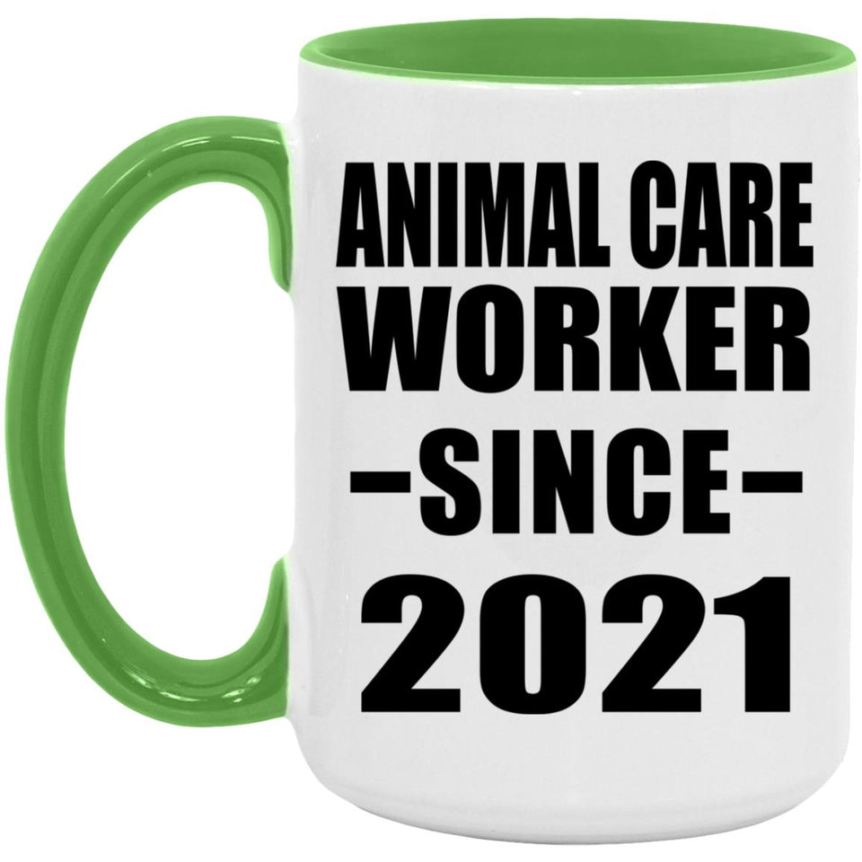 Animal Care Worker Since 2021 - 15oz Accent Mug Green