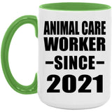 Animal Care Worker Since 2021 - 15oz Accent Mug Green