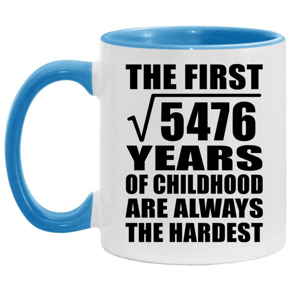 74th Birthday Square Root of 5476 Years of Childhood - 11oz Accent Mug Blue