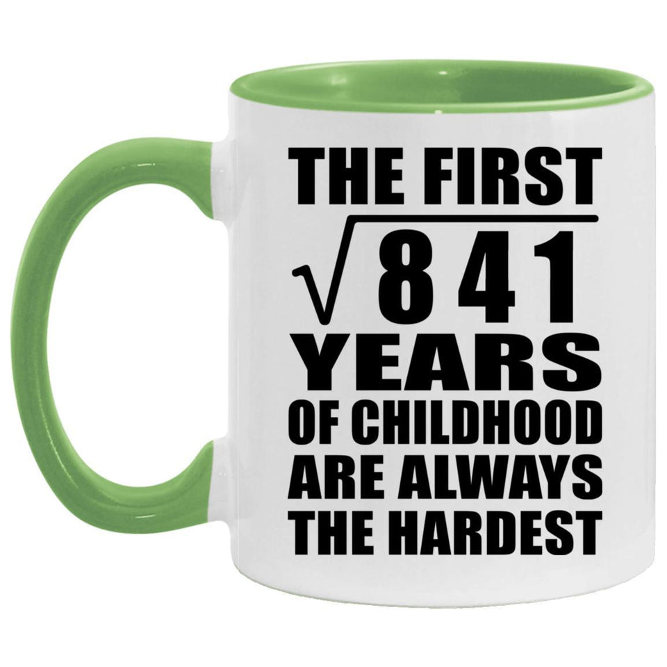 29th Birthday Square Root of 841 Years of Childhood - 11oz Accent Mug Green