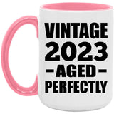 1st Birthday Vintage 2023 Aged Perfectly - 15oz Accent Mug Pink