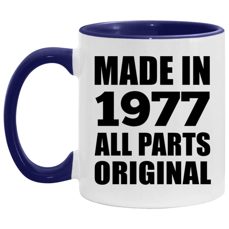 47th Birthday Made in 1977 All Parts Original - 11oz Accent Mug Purple
