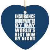 Insurance Underwriter By Day World's Best Mom By Night - Heart Ornament