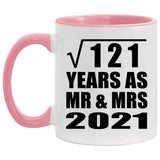 11th Anniversary Square Root of 121 Years As Mr & Mrs 2021 - 11oz Accent Mug Pink