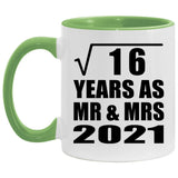 4th Anniversary Square Root of 16 Years As Mr & Mrs 2021 - 11oz Accent Mug Green