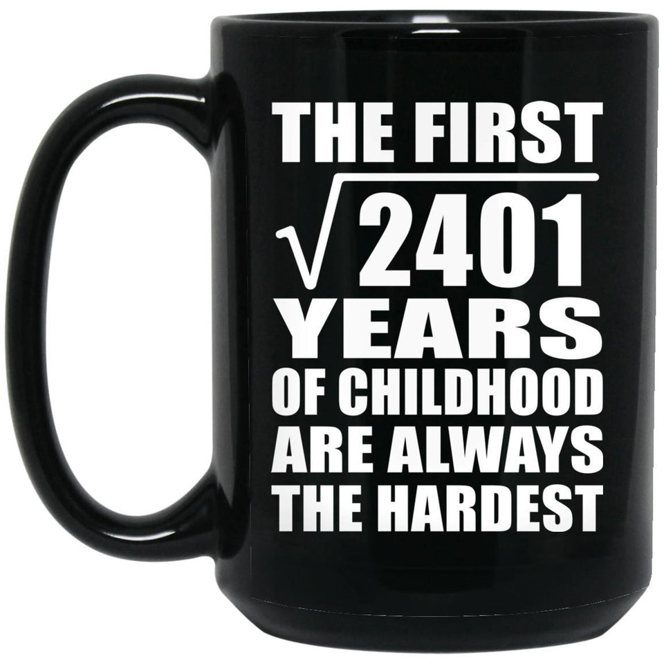 49th Birthday Square Root of 2401 Years of Childhood - 15oz Coffee Mug Black