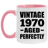 54th Birthday Vintage 1970 Aged Perfectly - 11oz Accent Mug Pink