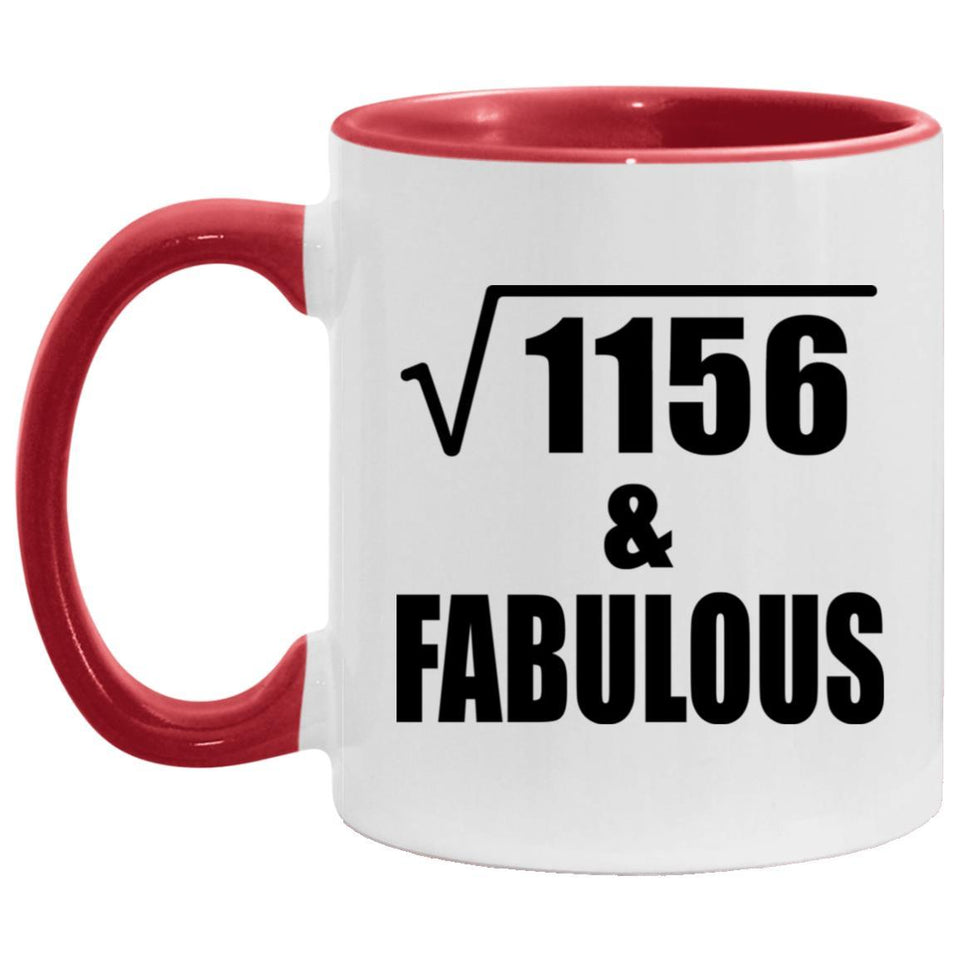 34th Birthday Square Root of 1156 & Fabulous - 11oz Accent Mug Red