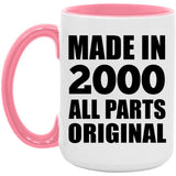 24th Birthday Made in 2000 All Parts Original - 15oz Accent Mug Pink