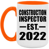 Construction Inspector Established EST. 2022 - 15oz Accent Mug Orange