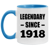 106th Birthday Legendary Since 1918 - 11oz Accent Mug Blue