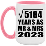 72nd Anniversary Square Root of 5184 Years As Mr & Mrs 2023 - 15oz Accent Mug Pink