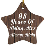 98th Anniversary 98 Years Of Being Mrs Always Right - Star Ornament D