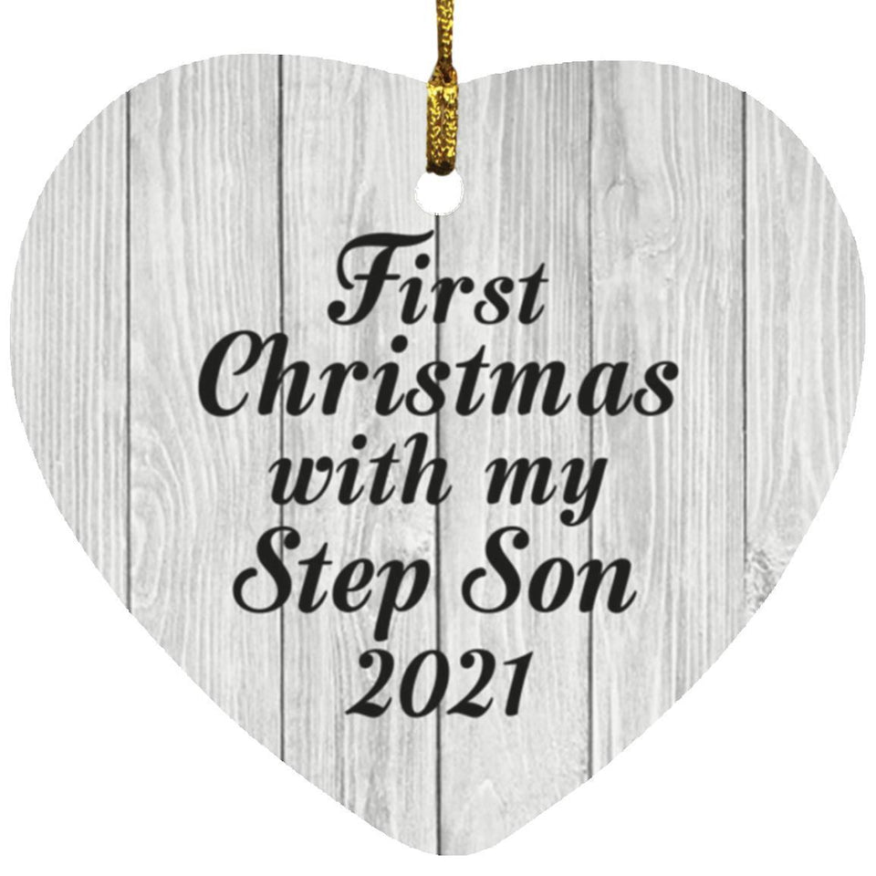 First Christmas With My Step Son 2021 - Heart Ornament F