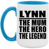 Lynn The Mum The Hero The Legend - 15oz Accent Mug Blue